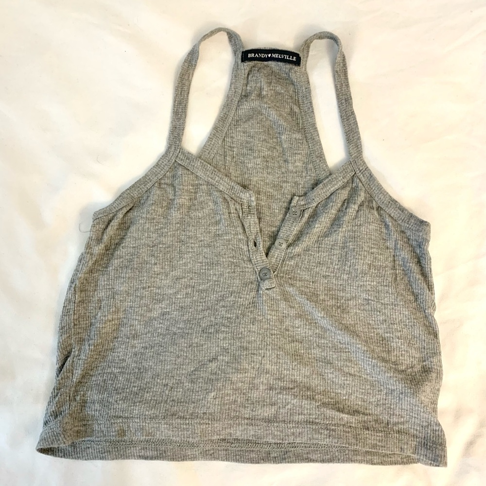 ✨Brandy Melville Cropped Grey Half Button-up Tank Top